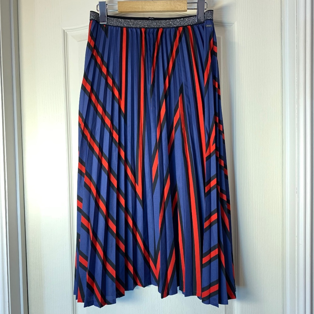 AMERICANINO Pleated Midi Skirt Blue Red Black Vintage 90s Graphic Size 8